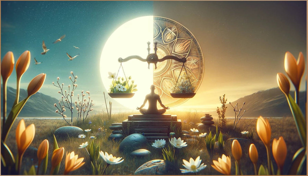 Person meditating outdoors during the Spring Equinox, symbolizing spiritual renewal and balance between day and night.