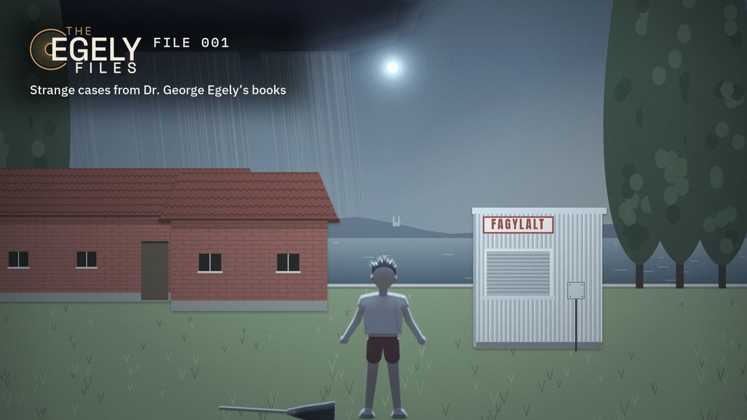 The Egely Files, FILE 001: a lifeguard on a lawn by Lake Balaton under a glowing ball of light, a storm over the lake