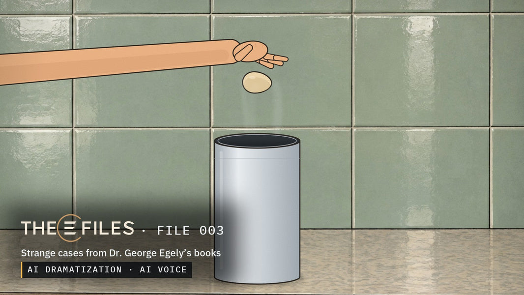 The E Files, FILE 003: a hand drops an egg into a steaming metal can on a lab bench