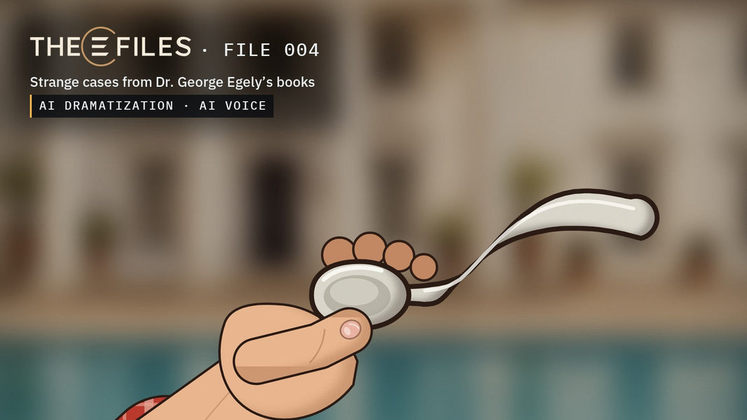 The E Files, FILE 004: The Spoon That Kept Bending, a drawn teaspoon bending by a pool